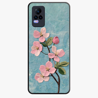 Threaded Blossom Breeze Glass Case showing flat back view with delicate blossom artwork and glossy glass finish.