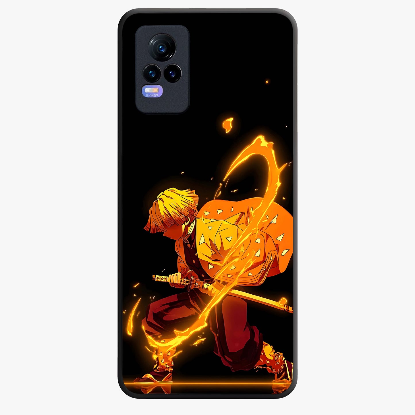 Thunder Flame Execution Glass Case showing flat back view with powerful flame and lightning artwork and glossy glass finish.