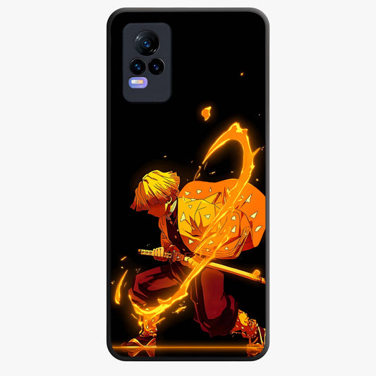 Thunder Flame Execution Glass Case showing flat back view with powerful flame and lightning artwork and glossy glass finish.