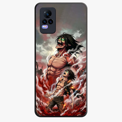 Titan Awakening Fury Glass Case showing flat back view with powerful titan inspired artwork and glossy glass finish.