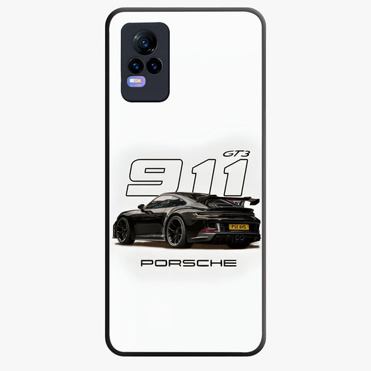 Turbo Legacy Icon Glass Case showing flat back view with iconic sports car inspired artwork and glossy glass finish.