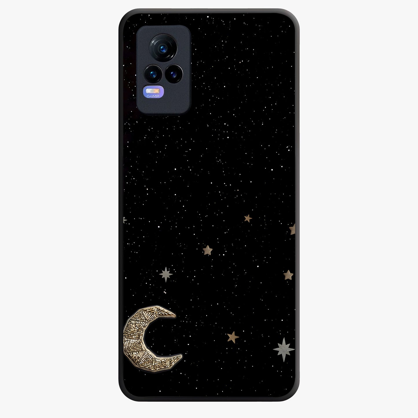 Twinkle Star With Half Moon Glass Case showing flat back view with star and half moon artwork and glossy glass finish.
