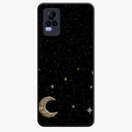 Twinkle Star With Half Moon Glass Case showing flat back view with star and half moon artwork and glossy glass finish.