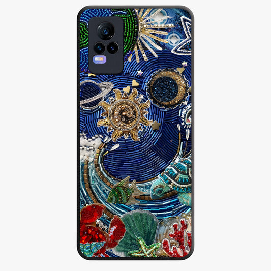 Universe Underwater Spark Glass Case showing flat back view with cosmic underwater themed artwork and glossy glass finish.