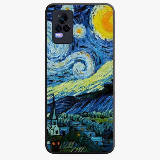 Van Gogh Art Glass Case showing flat back view with classic painterly artwork inspired by Van Gogh style and glossy glass finish.