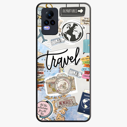 Wanderlust Journal Glass Case showing flat back view with travel inspired artwork and glossy glass finish.