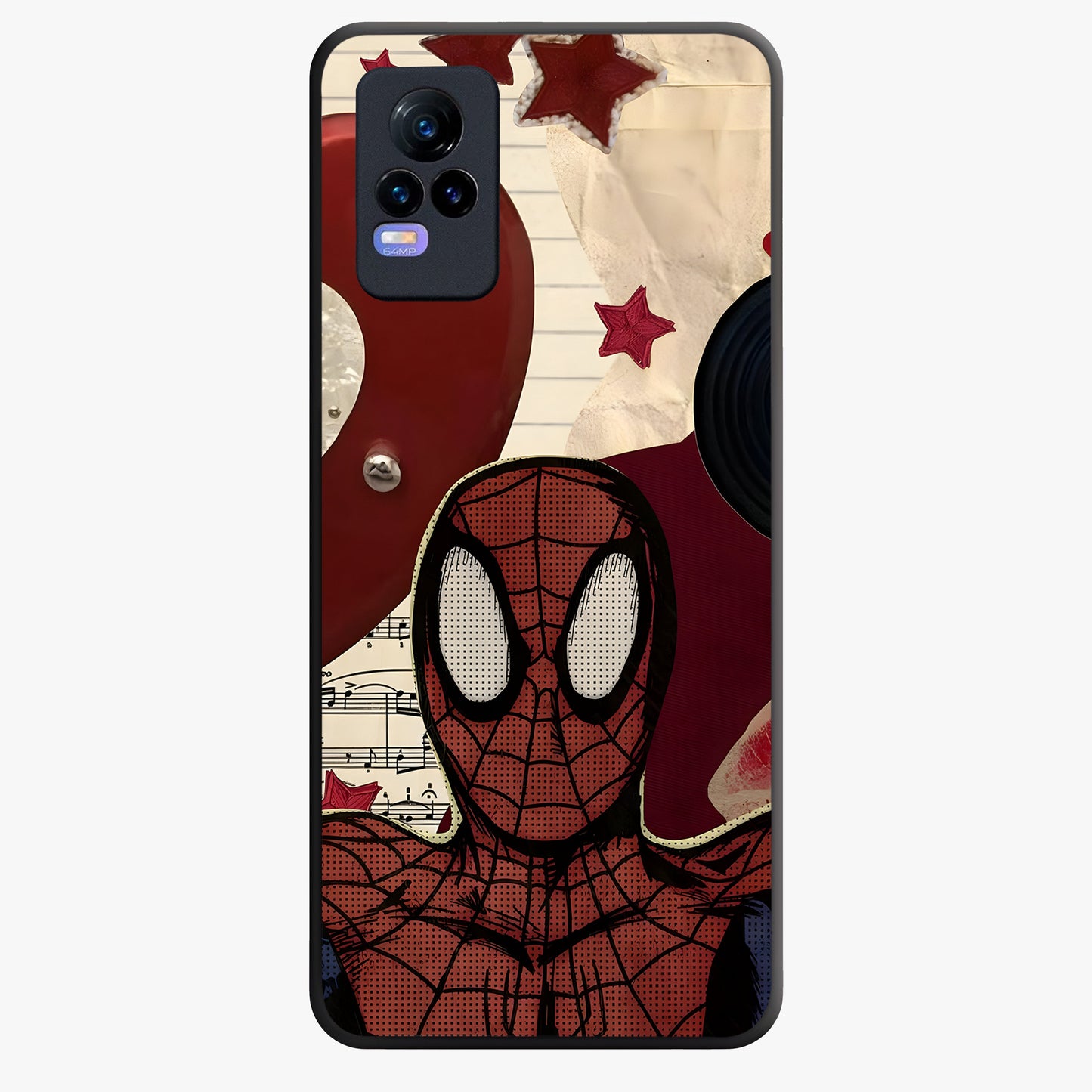 Web Warrior Vibes Glass Case showing flat back view with superhero inspired web themed artwork and glossy glass finish.