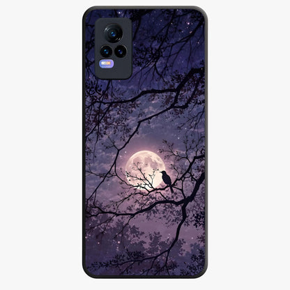 Whispering Moon Silence Glass Case showing flat back view with serene moon themed artwork and glossy glass finish.