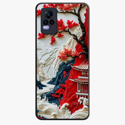 Whispers Of Sakura Waves Glass Case showing flat back view with cherry blossom wave artwork and glossy glass finish.