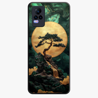 Zen Moon Rise Glass Case showing flat back view with calm moonrise artwork and glossy glass finish.