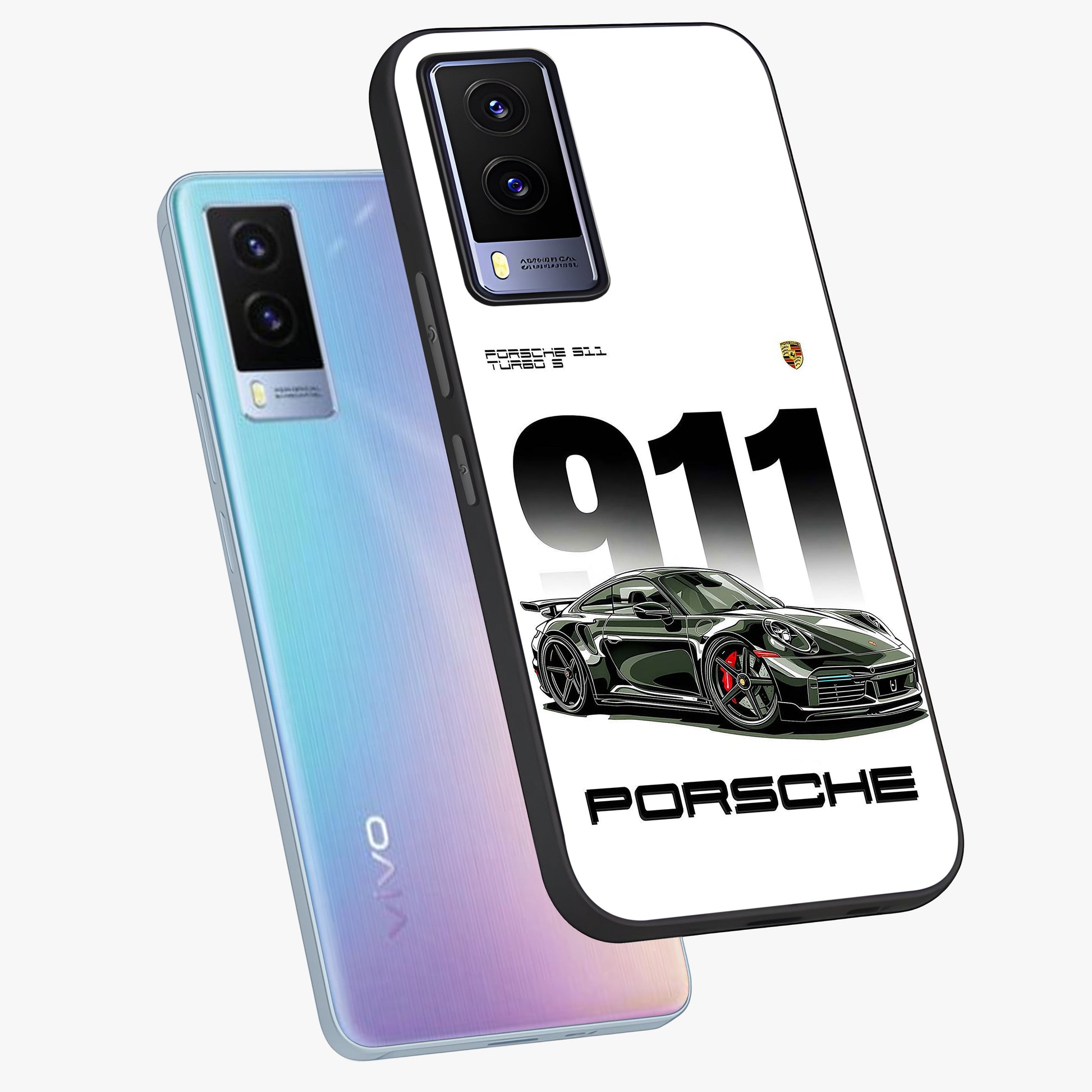 911 Turbo Dominance Glass Case displayed in premium angled mockup highlighting sporty car illustration and sleek glass surface.