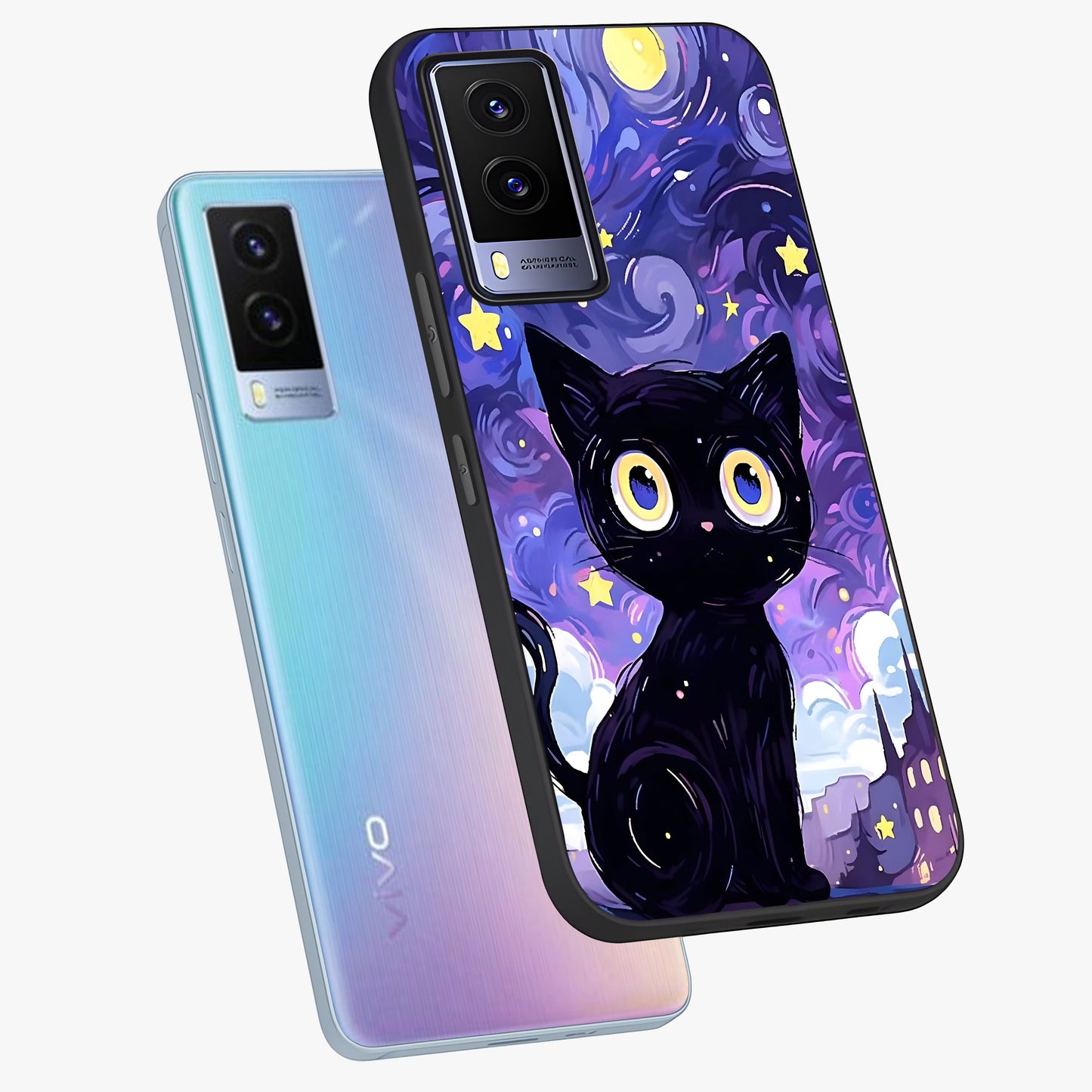 Abstract Cat Art Glass Case displayed in angled mockup highlighting modern abstract cat artwork and sleek glass surface.