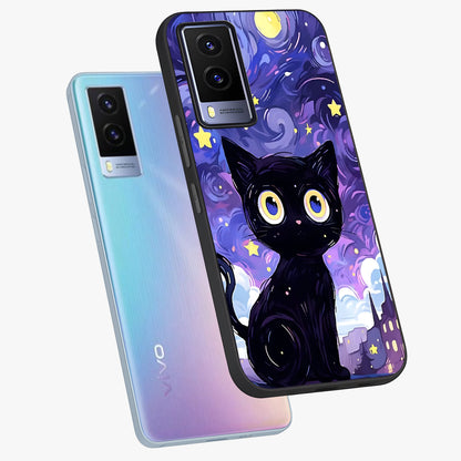 Abstract Cat Art Glass Case displayed in angled mockup highlighting modern abstract cat artwork and sleek glass surface.