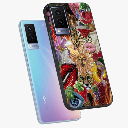 Beaded Fashion Jungle Glass Case displayed in angled mockup highlighting colorful fashion bead design and artistic pattern.