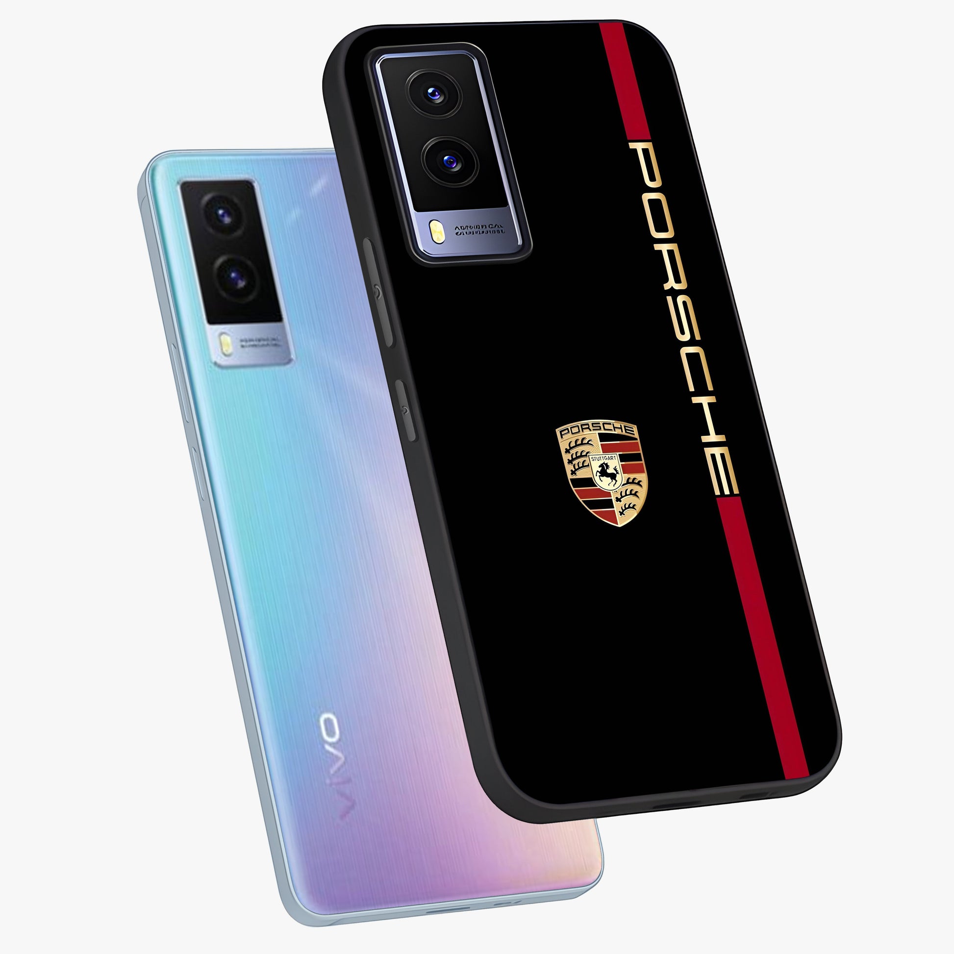 Black Minimal Porsche Glass Case displayed in angled mockup highlighting modern minimal car illustration and clean aesthetic design.