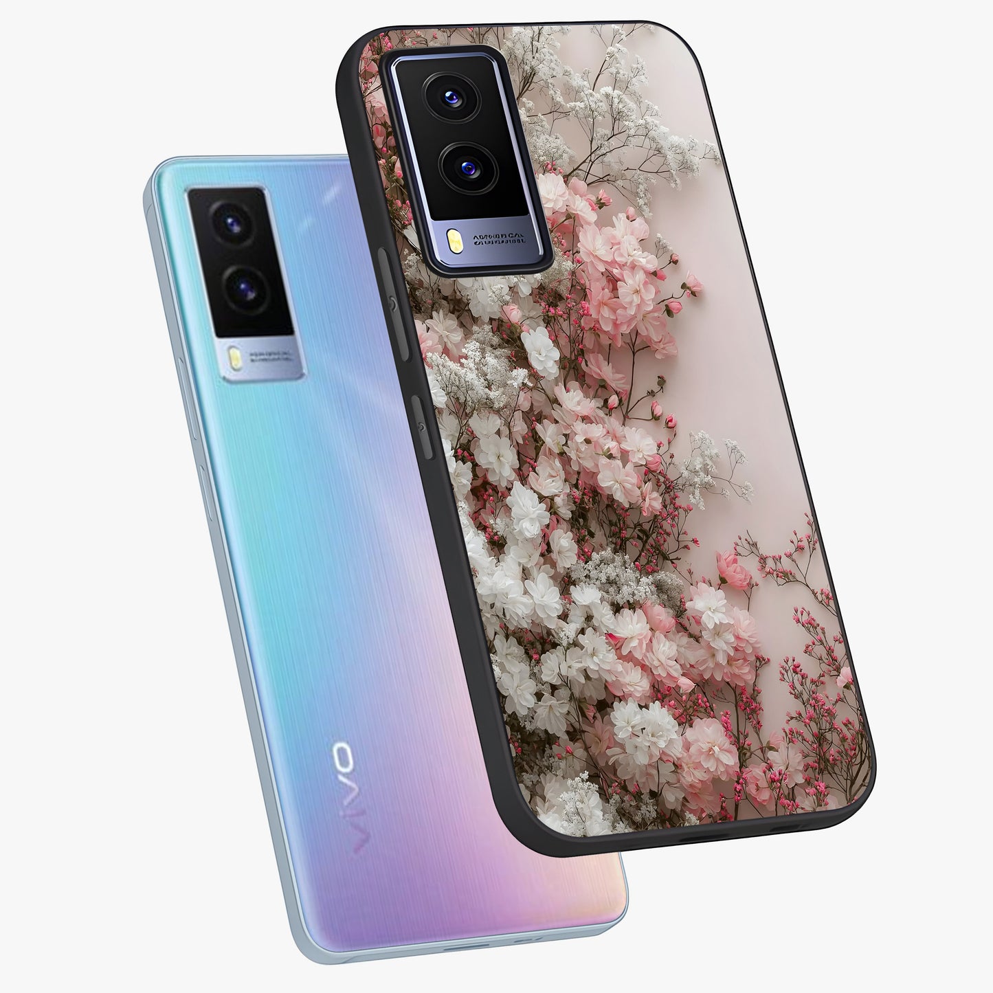 Blush Blossom Cloud Glass Case displayed in angled mockup highlighting soft cloud and blossom design with pastel aesthetic.