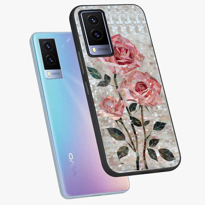 Blush Mosaic Bloom Glass Case displayed in angled mockup highlighting artistic mosaic flower pattern with aesthetic design.