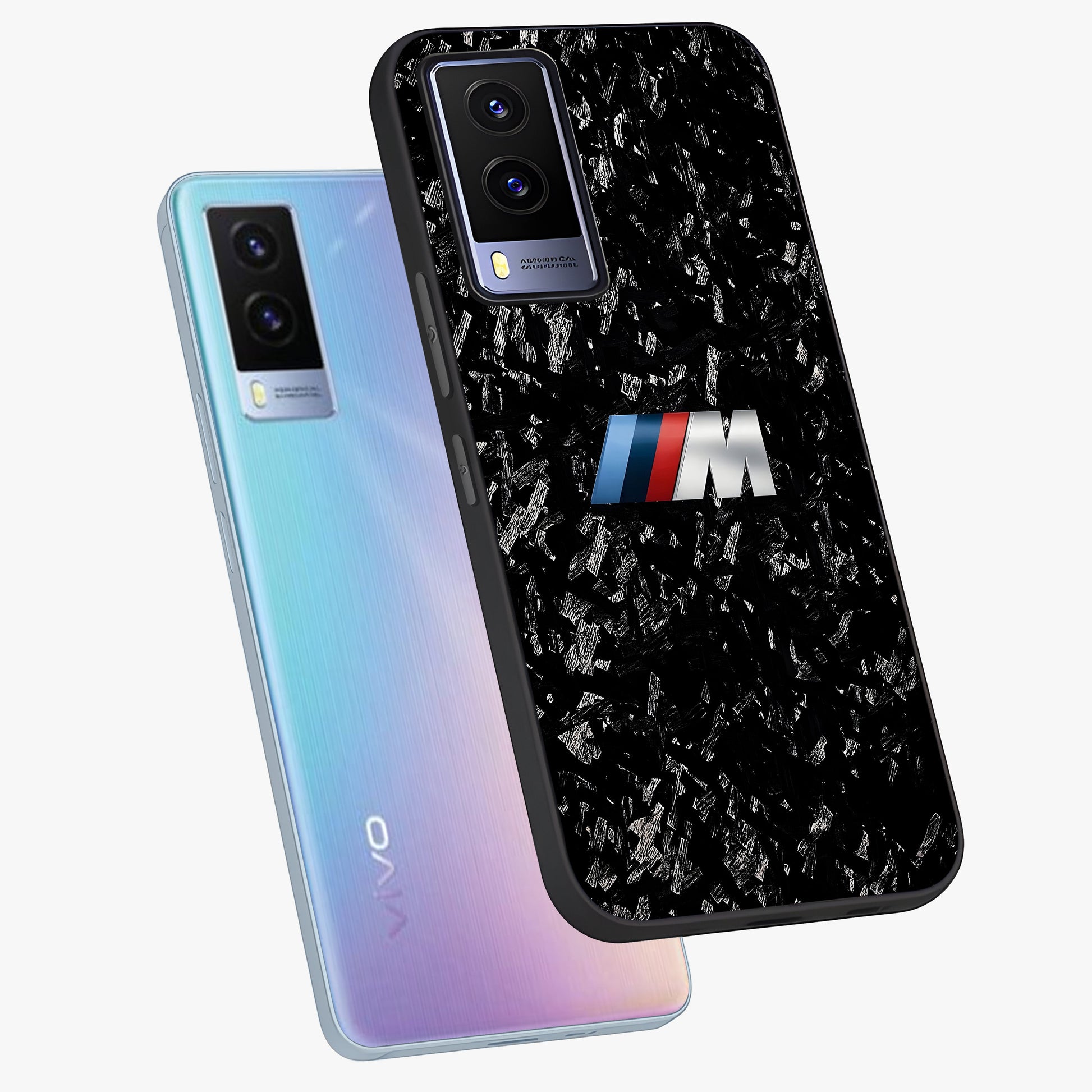 Carbon Speed Mark Glass Case displayed in angled mockup highlighting racing inspired carbon design and sleek aesthetic style.