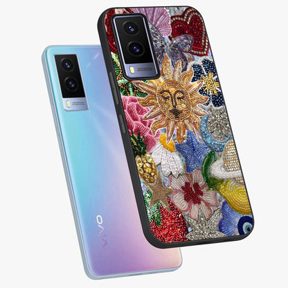 Celestial Floral and Playful Glass Case displayed in angled mockup highlighting playful floral design with dreamy celestial elements.