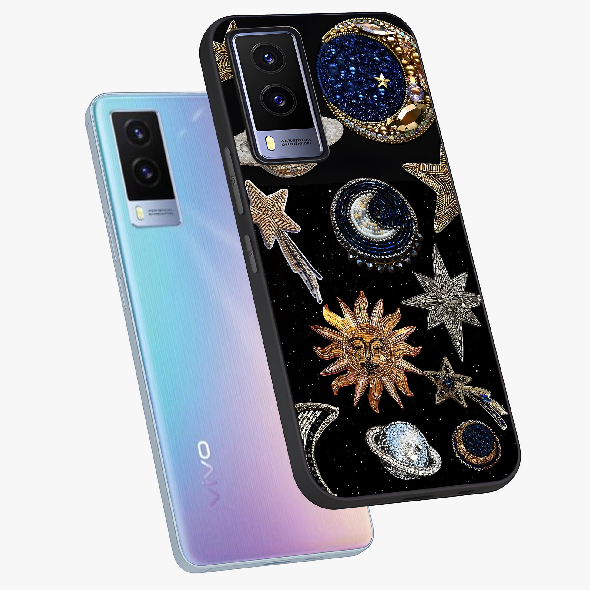 Celestial Gem Constellations Glass Case displayed in angled mockup highlighting gemstone inspired constellation design.