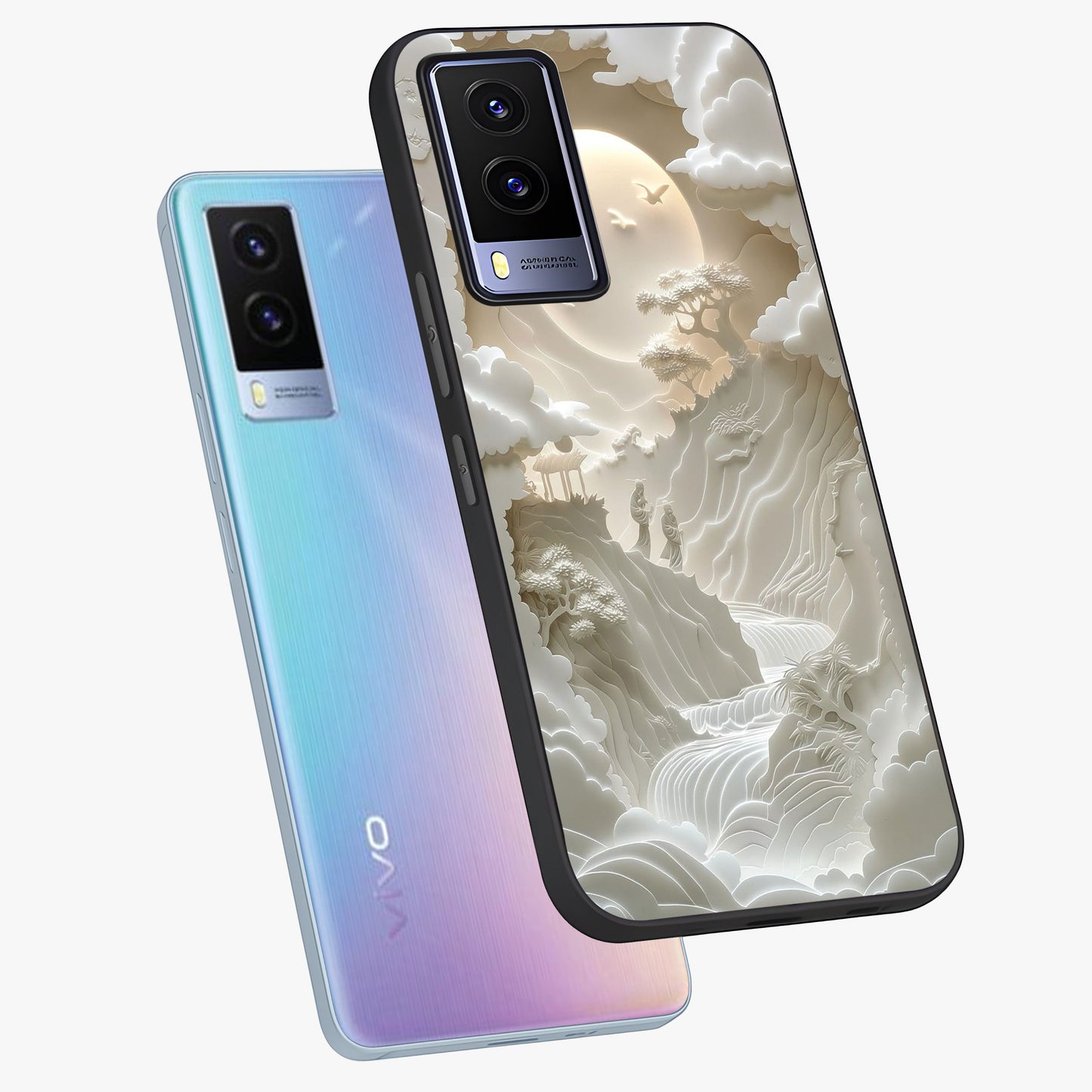 Celestial Origami Glass Case displayed in angled mockup highlighting geometric origami design with cosmic aesthetic theme.