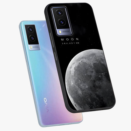 Cosmic Moon Glow Glass Case displayed in angled mockup highlighting celestial moon design with cosmic aesthetic theme.