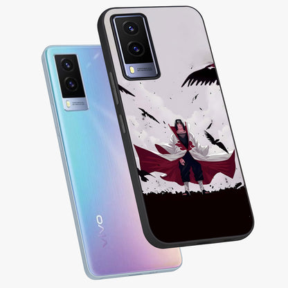 Crimson Crow Ascension Glass Case displayed in angled mockup highlighting powerful crow illustration with dark crimson aesthetic.