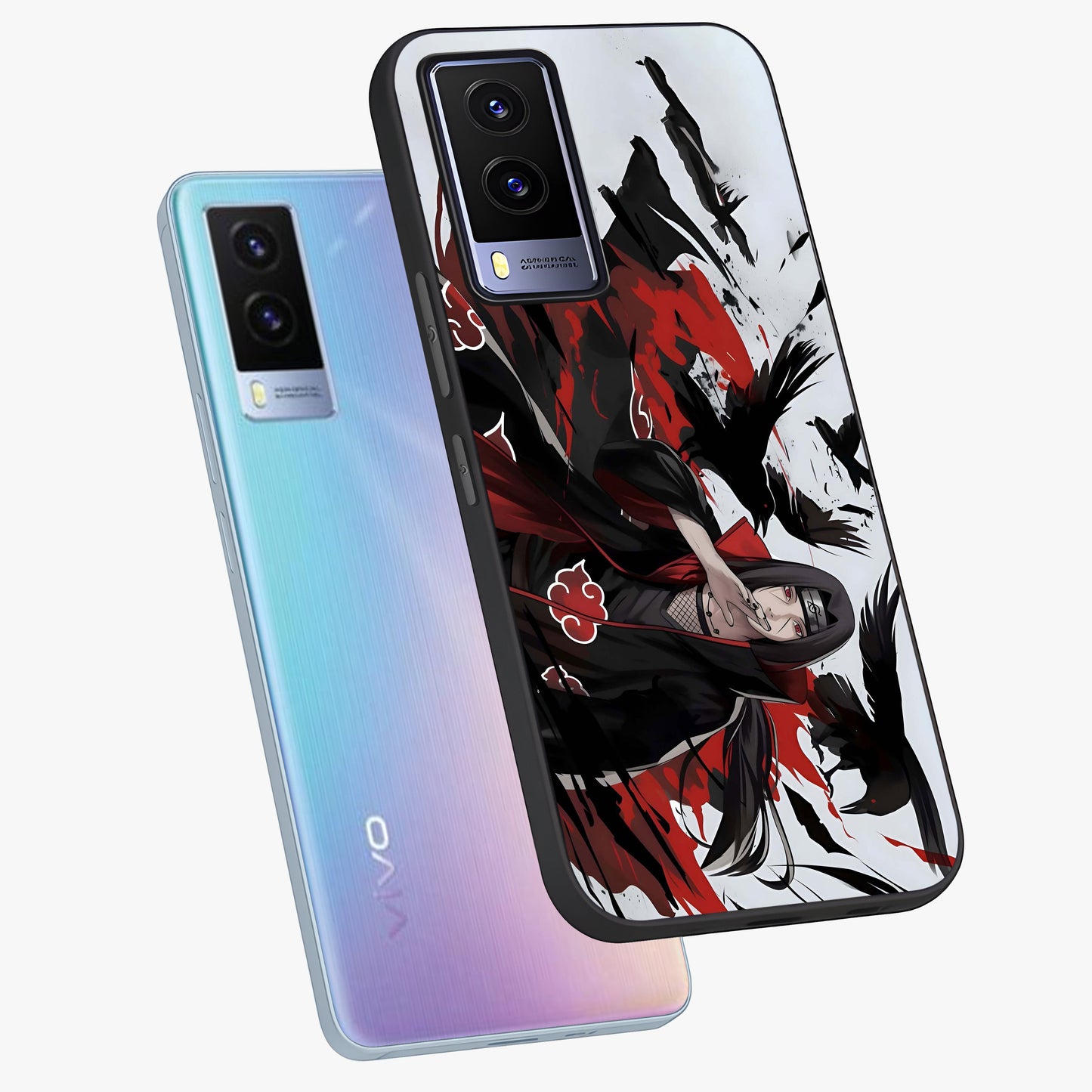 Crimson Crow Illusion Glass Case displayed in angled mockup highlighting mysterious crow graphic with dark aesthetic style.