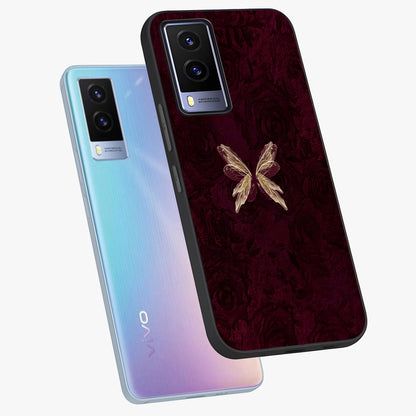 Crimson Fade Butterfly Glass Case displayed in angled mockup highlighting elegant butterfly design with crimson gradient aesthetic.
