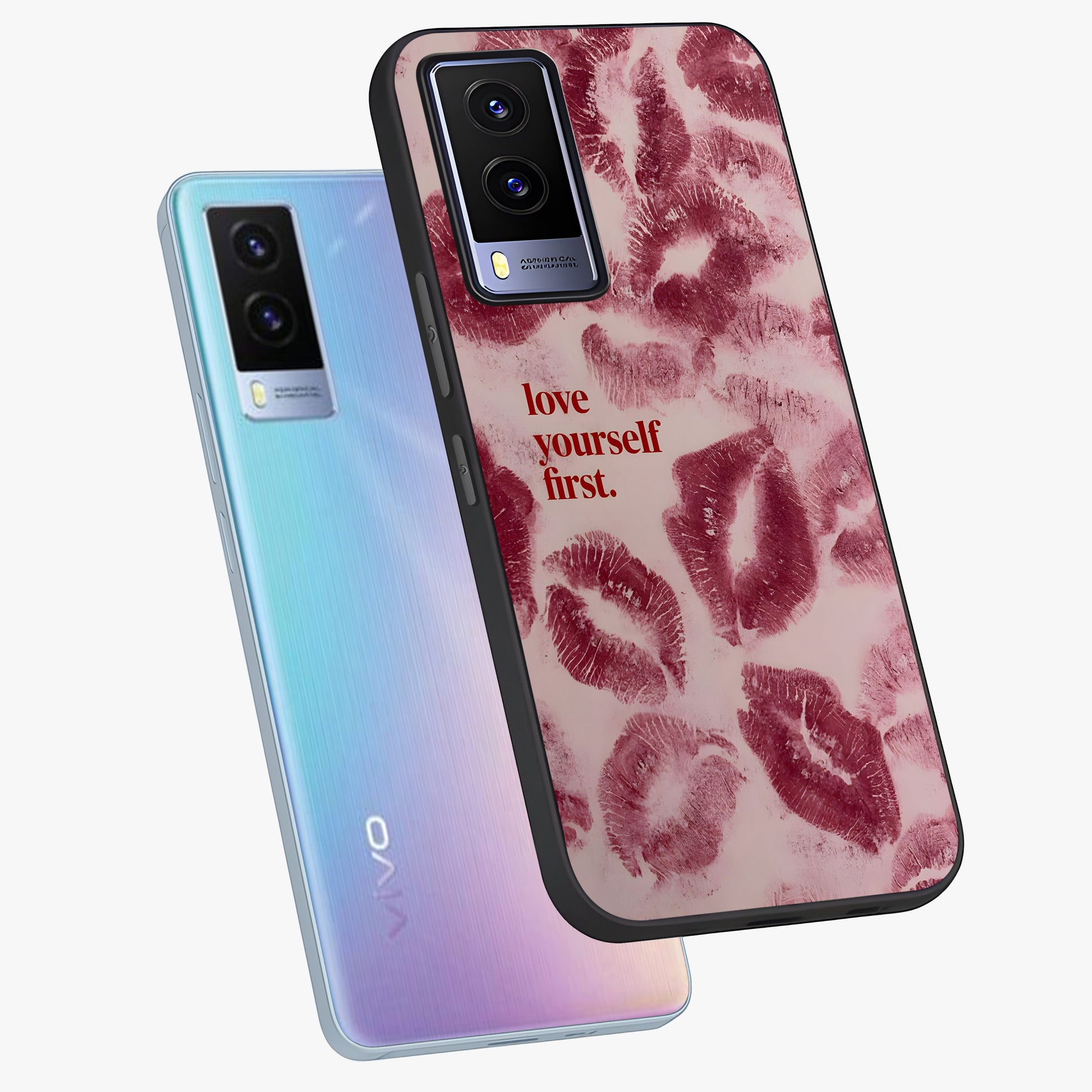 Crimson Kiss Love Glass Case displayed in angled mockup highlighting bold love inspired design with modern aesthetic style.