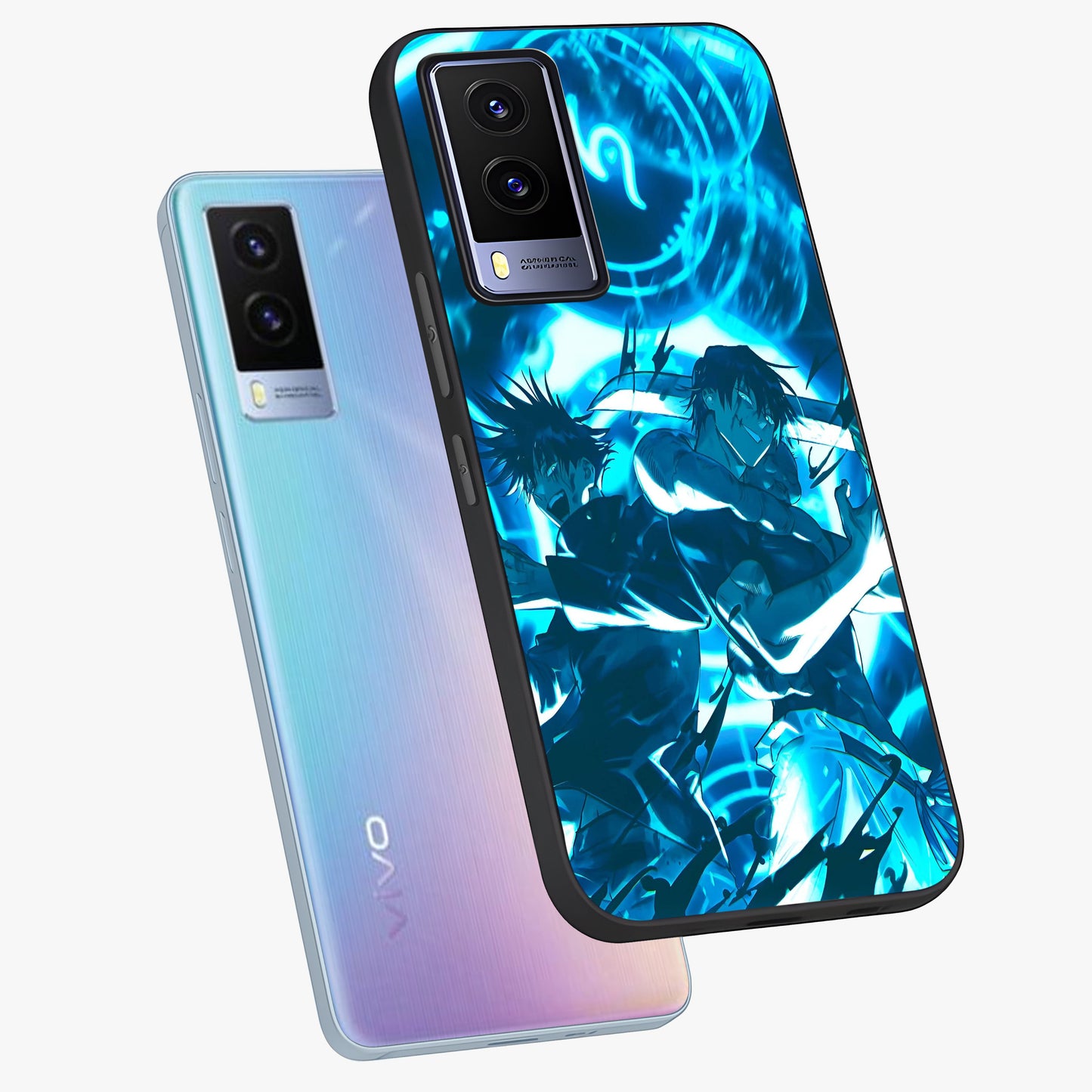Cursed Energy Clash Glass Case displayed in angled mockup highlighting powerful battle inspired graphic with anime style aesthetic.
