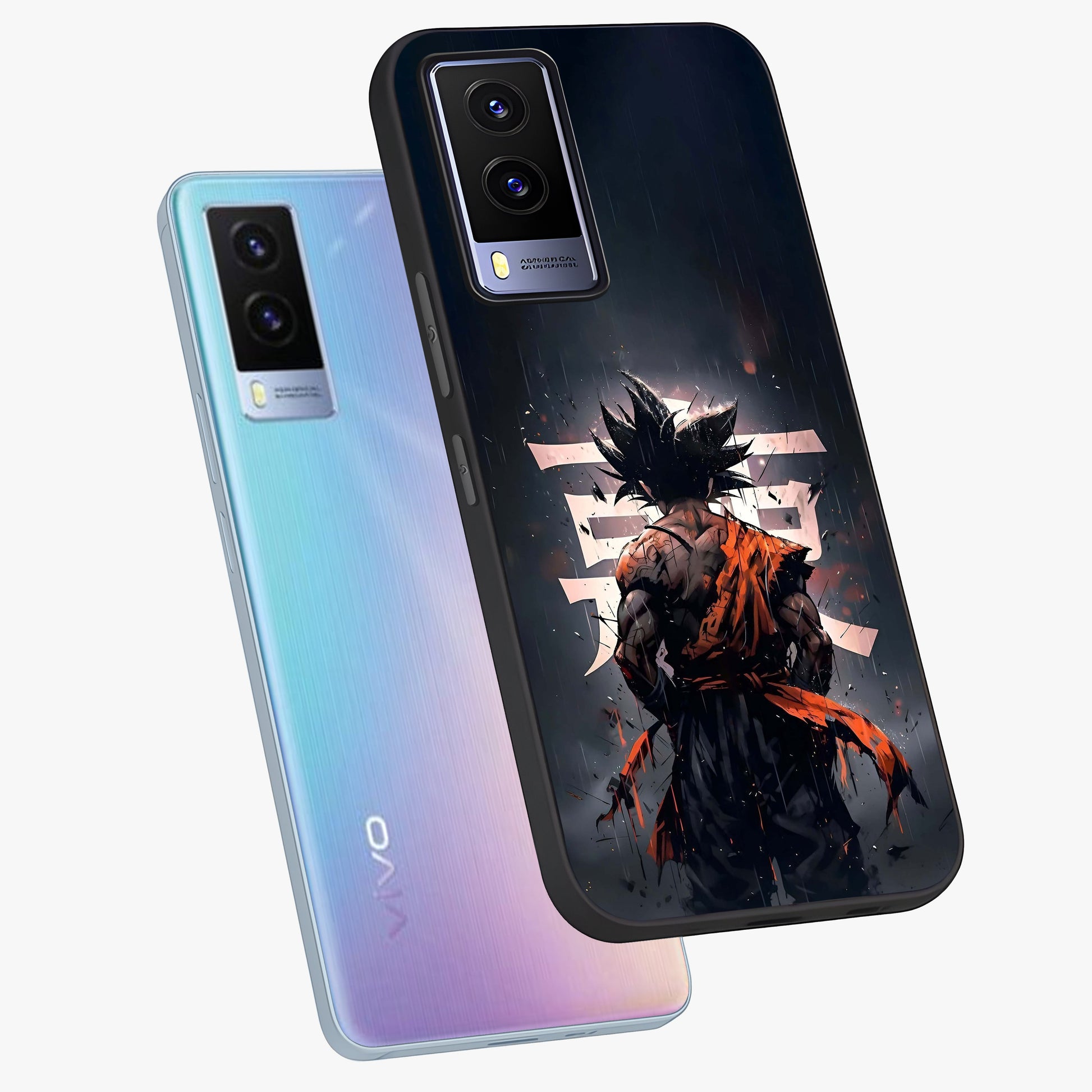 Dark Warrior In Rain Glass Case displayed in angled mockup highlighting dramatic warrior illustration with dark rain aesthetic.