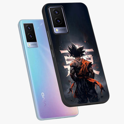 Dark Warrior In Rain Glass Case displayed in angled mockup highlighting dramatic warrior illustration with dark rain aesthetic.