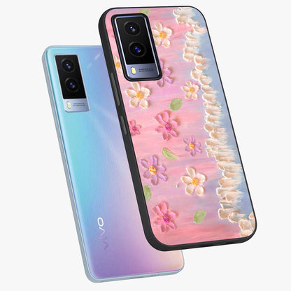 Dreamy Painted Garden Glass Case displayed in angled mockup highlighting colorful garden illustration with dreamy aesthetic style.