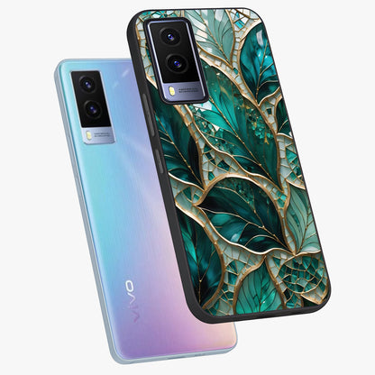 Emerald Leaf Glass Glass Case displayed in angled mockup highlighting botanical leaf illustration with elegant natural aesthetic.