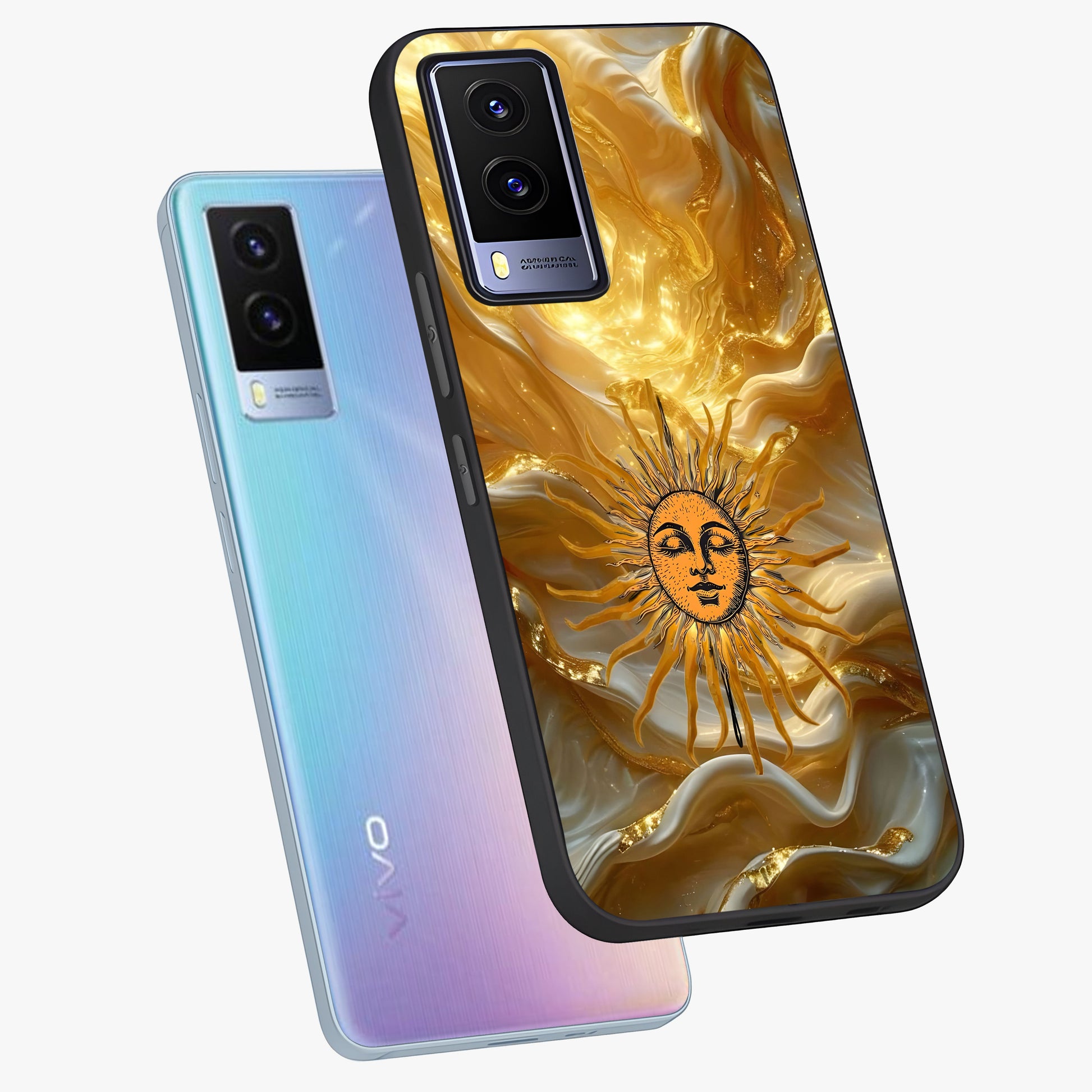 Eternal Golden Glow Glass Case displayed in angled mockup highlighting glowing golden aesthetic design with elegant style.