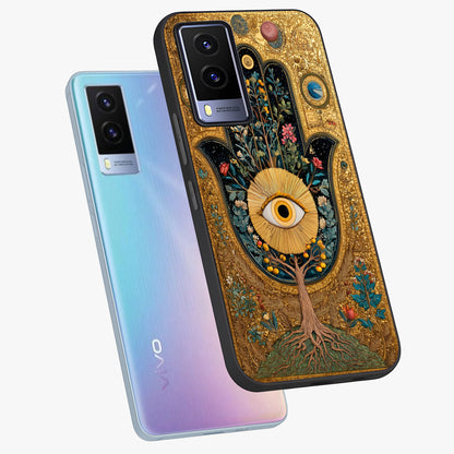 Ethereal Evil Eye Glass Case displayed in angled mockup highlighting protective evil eye symbol with spiritual aesthetic design.