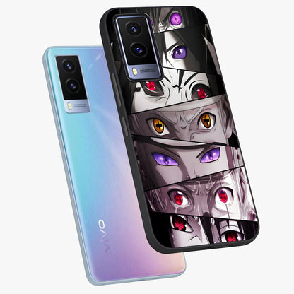 Eyes of Destiny Glass Case displayed in angled mockup highlighting bold eye illustration with mystical aesthetic style.