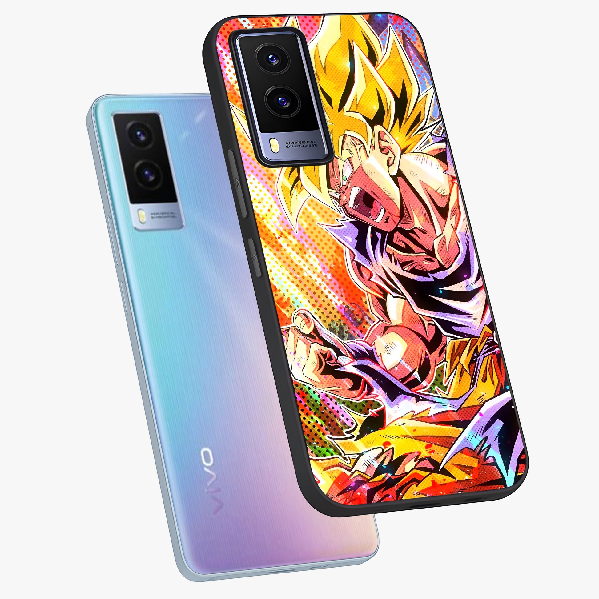 Firing Goku Glass Case displayed in angled mockup highlighting dynamic anime character design with action aesthetic.
