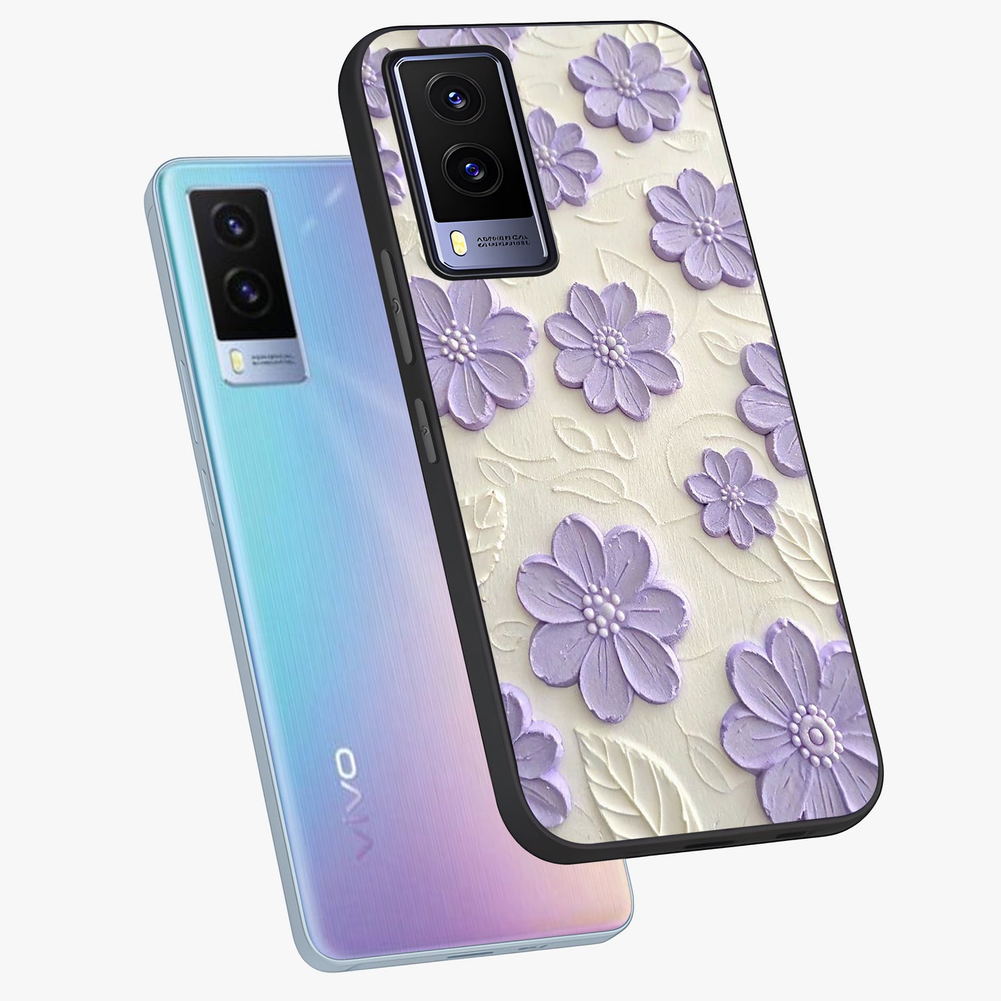 Floral Wall Art With Purple Flowers Glass Case displayed in angled mockup highlighting vibrant purple floral illustration with artistic aesthetic.