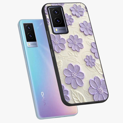 Floral Wall Art With Purple Flowers Glass Case displayed in angled mockup highlighting vibrant purple floral illustration with artistic aesthetic.