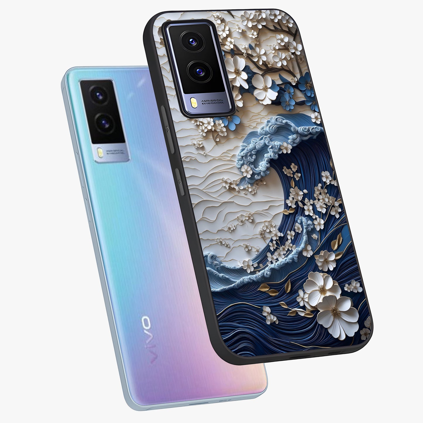 Floral Wave Origami Glass Case displayed in angled mockup highlighting geometric origami flower design with modern aesthetic style.