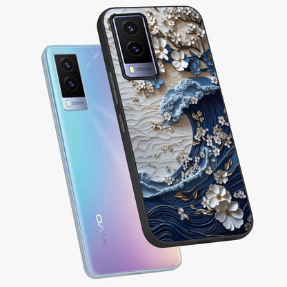 Floral Wave Origami Glass Case displayed in angled mockup highlighting geometric origami flower design with modern aesthetic style.