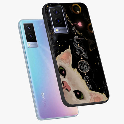 Galactic Cat Glass Case displayed in angled mockup highlighting celestial feline illustration with galaxy aesthetic style.