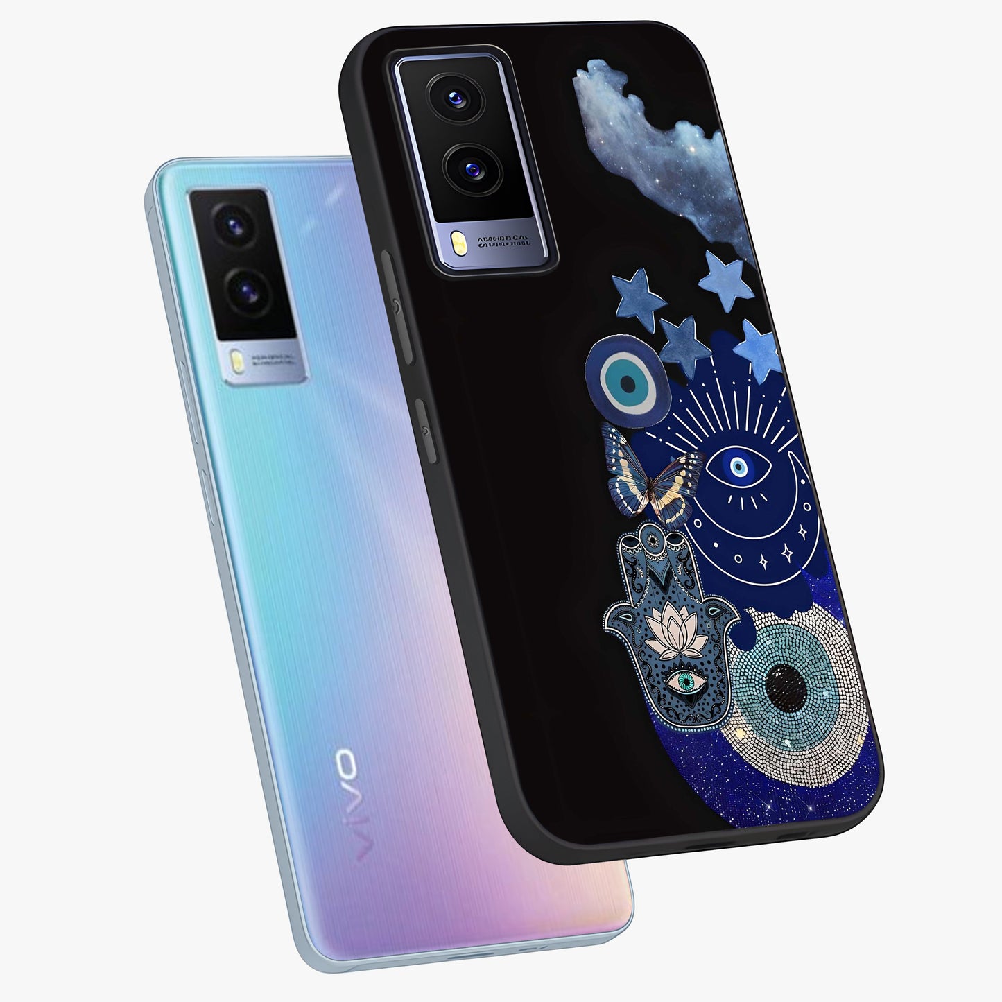 Galactic Charm Cluster Glass Case displayed in angled mockup highlighting luminous galaxy inspired design with dreamy aesthetic.