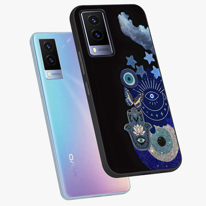 Galactic Charm Cluster Glass Case displayed in angled mockup highlighting luminous galaxy inspired design with dreamy aesthetic.