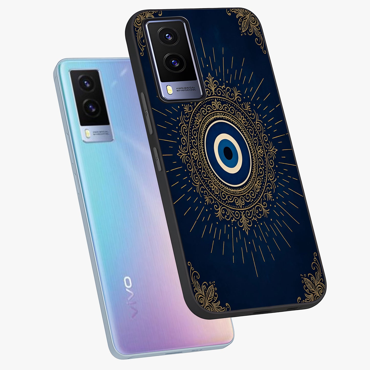 Golden Celestial Charm Glass Case displayed in angled mockup highlighting sparkling cosmic charm design with celestial aesthetic.