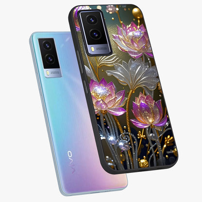 Golden Floral Majesty Glass Case displayed in angled mockup highlighting elegant flower design with royal golden aesthetic.