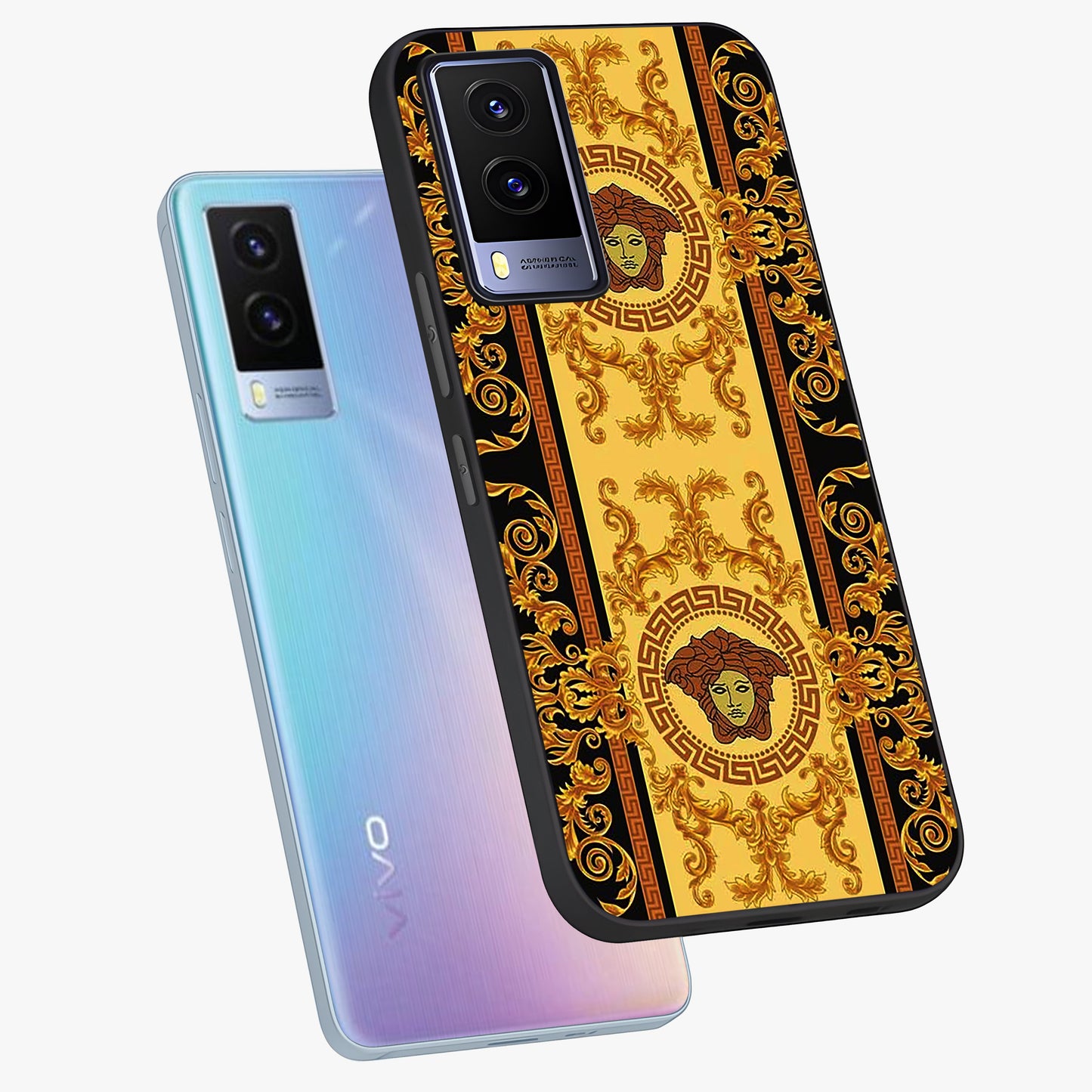Golden Lotus Glow Glass Case displayed in angled mockup highlighting radiant lotus illustration with spiritual aesthetic.
