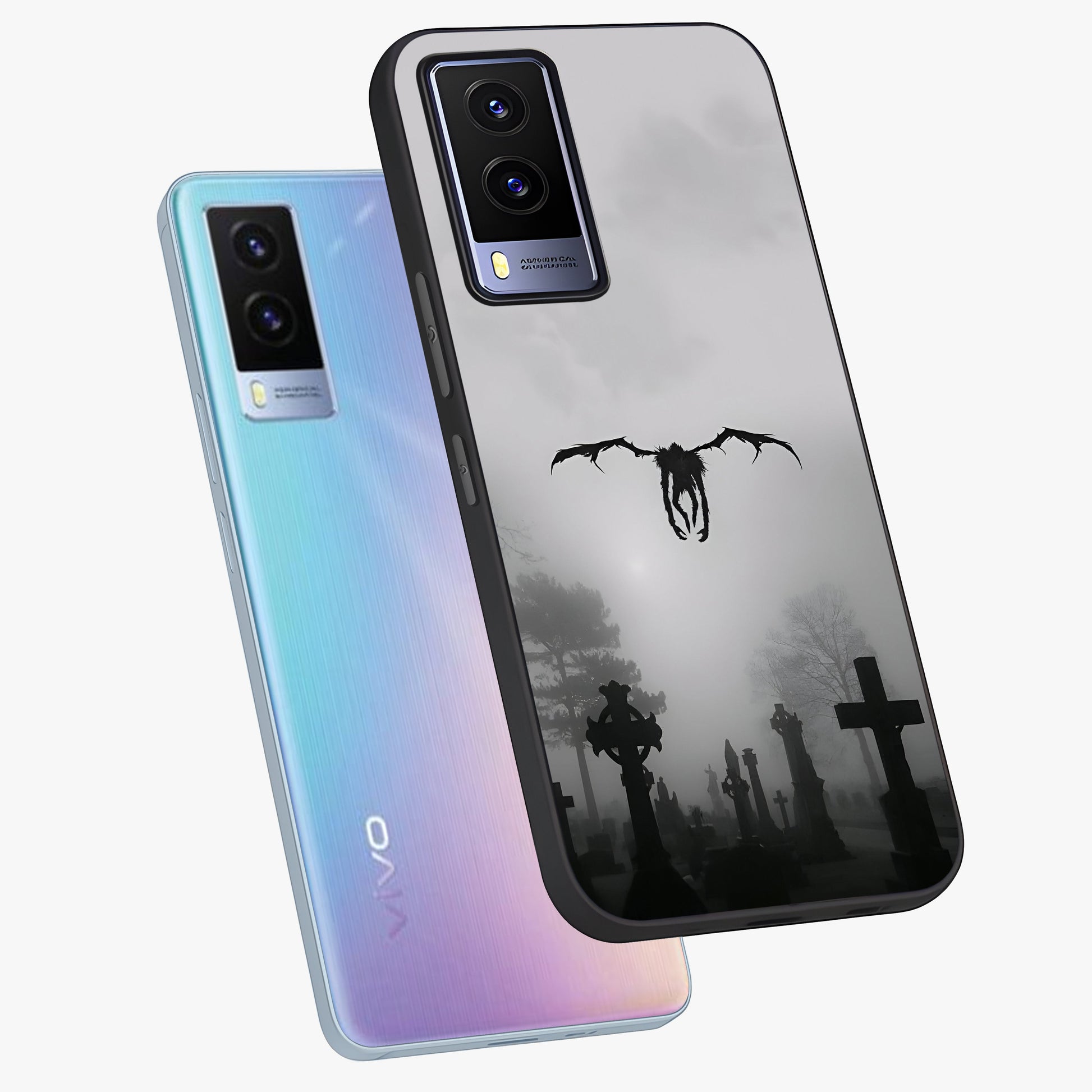 Graveyard Shadow Descent Glass Case displayed in angled mockup highlighting eerie shadow illustration with gothic aesthetic.